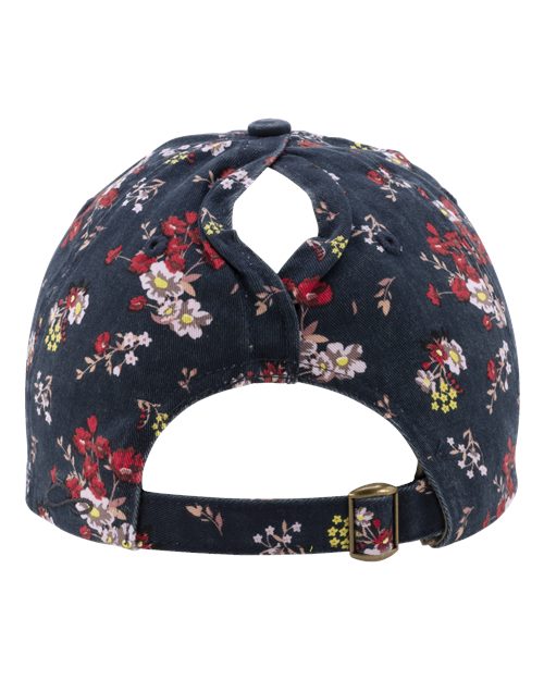 Ponytail navy floral Ball Cap Hat