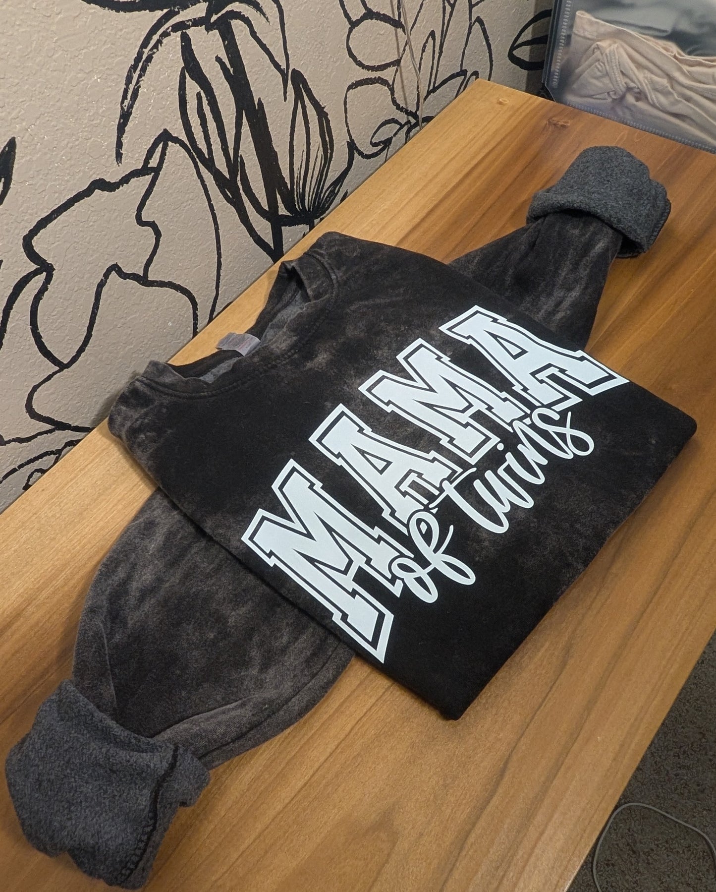 MAMA of Twins Black Mineral Wash Sweatshirt