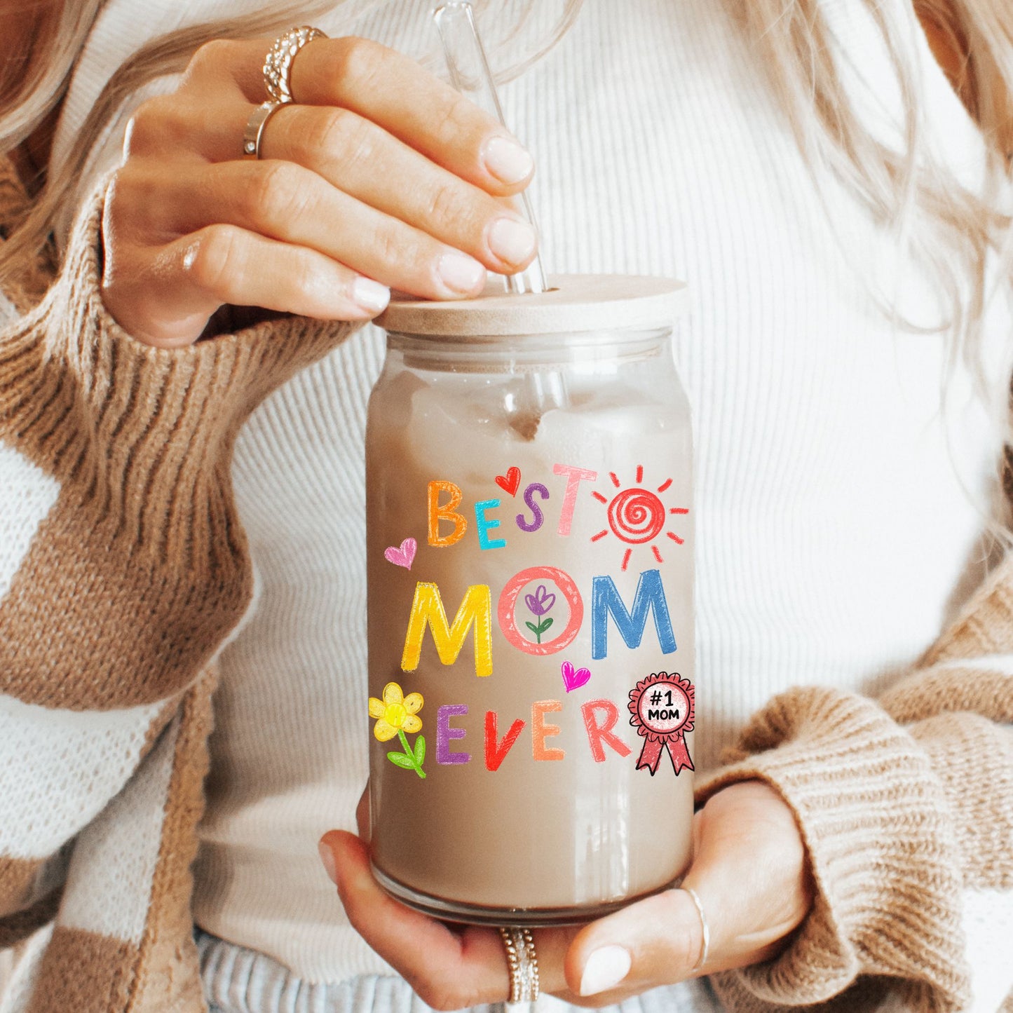 Best Mom Ever Glass Iced Coffee CUP
