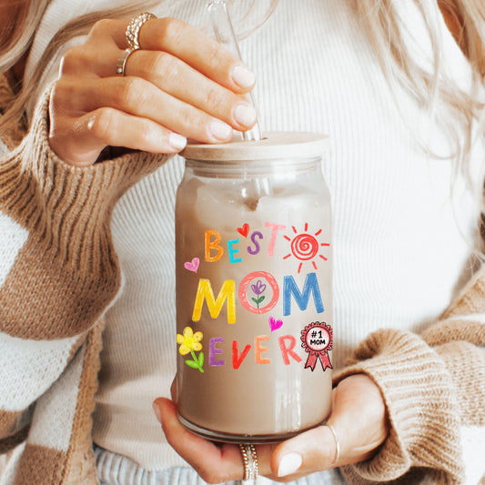 Best Mom Ever Glass Iced Coffee CUP