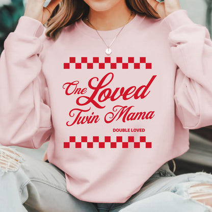 Retro One Loved Twin Mama Checkered Sweatshirt