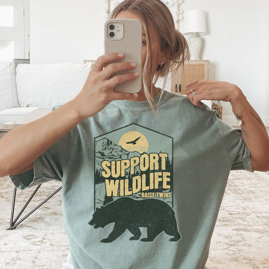 Support Wildlife Raise Twins Outdoor Style T-shirt