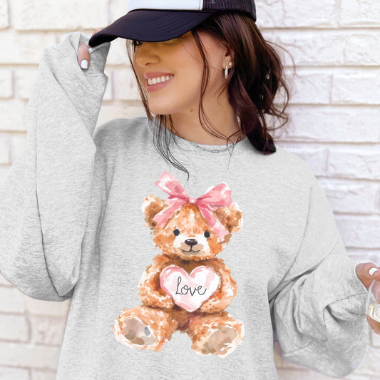 Watercolor Bow Love Bear Sweatshirt