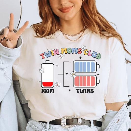 Twin Mom Club Battery Tee Funny Relatable Shirt for Twin Moms