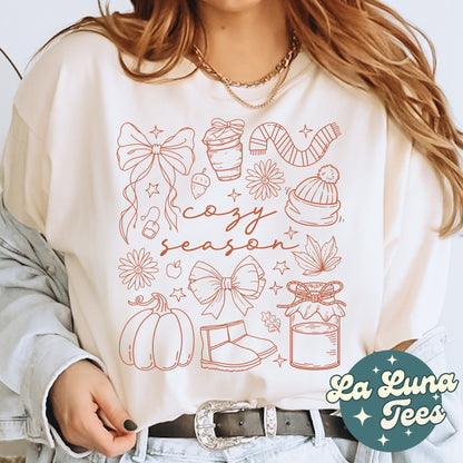 Cozy season fall doodle shirt