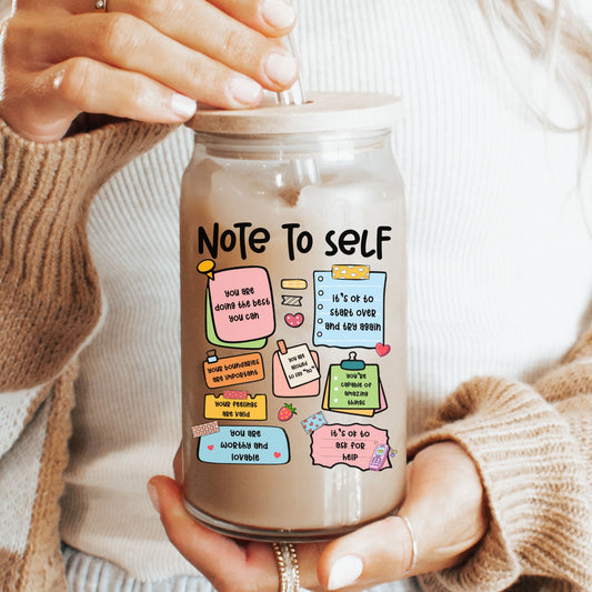 Sticky Note Positive Affirmations Glass Cup