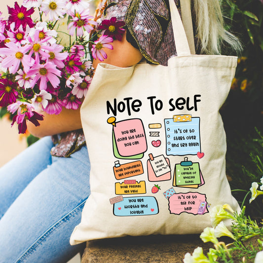 Sticky Notes Positive Affirmations Tote Bag